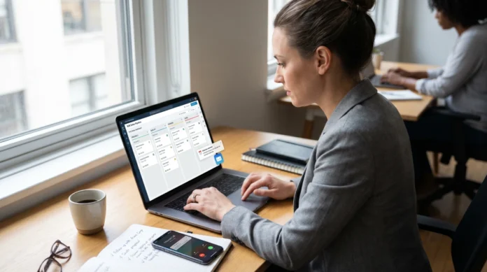 B2B Sales Process for Small Businesses: A 6-Stage Pipeline You Can Run Alone Small business owner managing B2B sales pipeline on CRM dashboard, tracking leads, follow-ups, and deals in a modern office setting