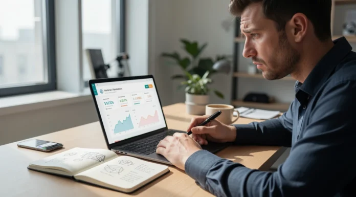 How to Validate a Business Idea in 2026 Before Spending Money Entrepreneur analyzing startup idea validation data with landing page metrics and notes in a modern workspace