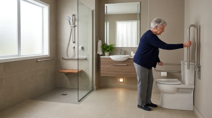 Aging-in-Place Home Modifications: A Room-by-Room Accessibility Upgrade Guide Aging-in-place home modifications showing accessible bathroom with grab bars and barrier-free shower