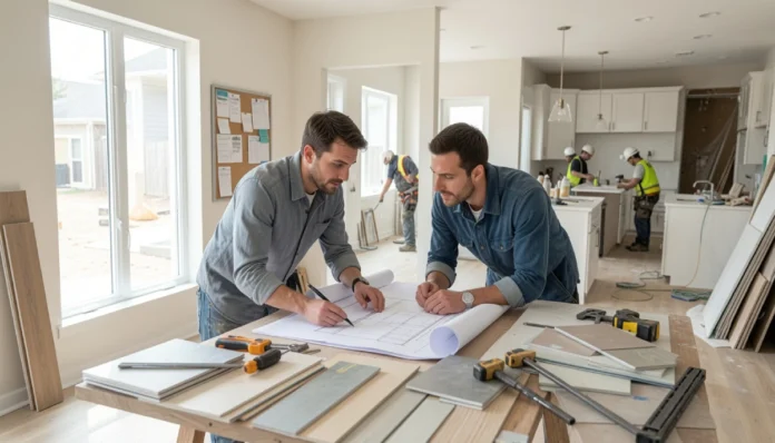 How to Plan a Home Improvement Project From Start to Finish Home improvement project planning with blueprints, budget spreadsheet, and renovation tools on desk - step-by-step guide