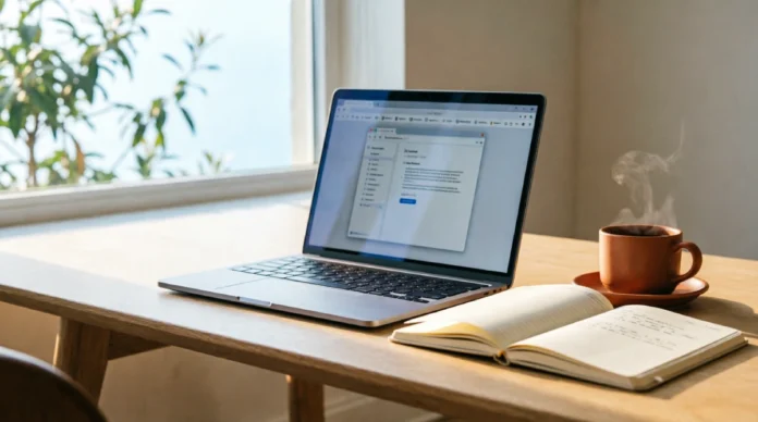 Best Free Tools for Small Business Owners in 2026 Small business home office workspace with laptop displaying project management software and CRM dashboard, open notebook for planning, coffee cup on wooden desk with natural window light - free business tools setup