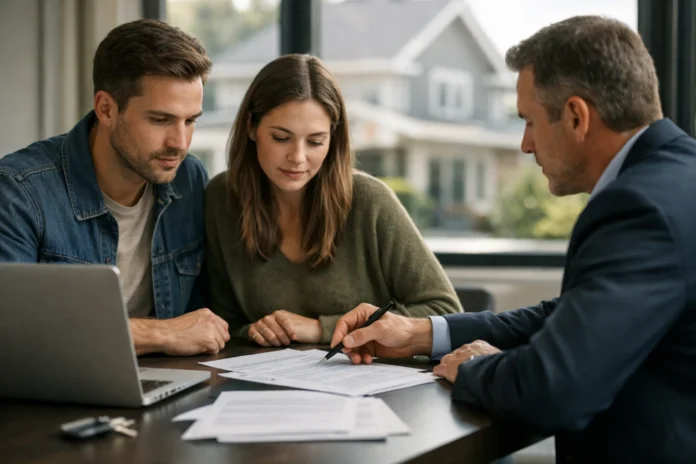 How to Make a Winning Offer on a House in a Competitive Market First-time homebuyer submitting competitive offer on house in seller's market with real estate agent
