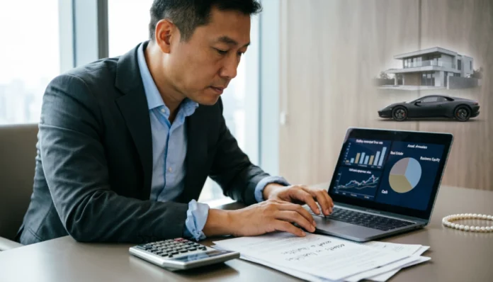 How Is Celebrity Net Worth Calculated And Why Most Numbers Are Wrong Analyst calculating celebrity net worth with assets, liabilities, and financial charts on screen