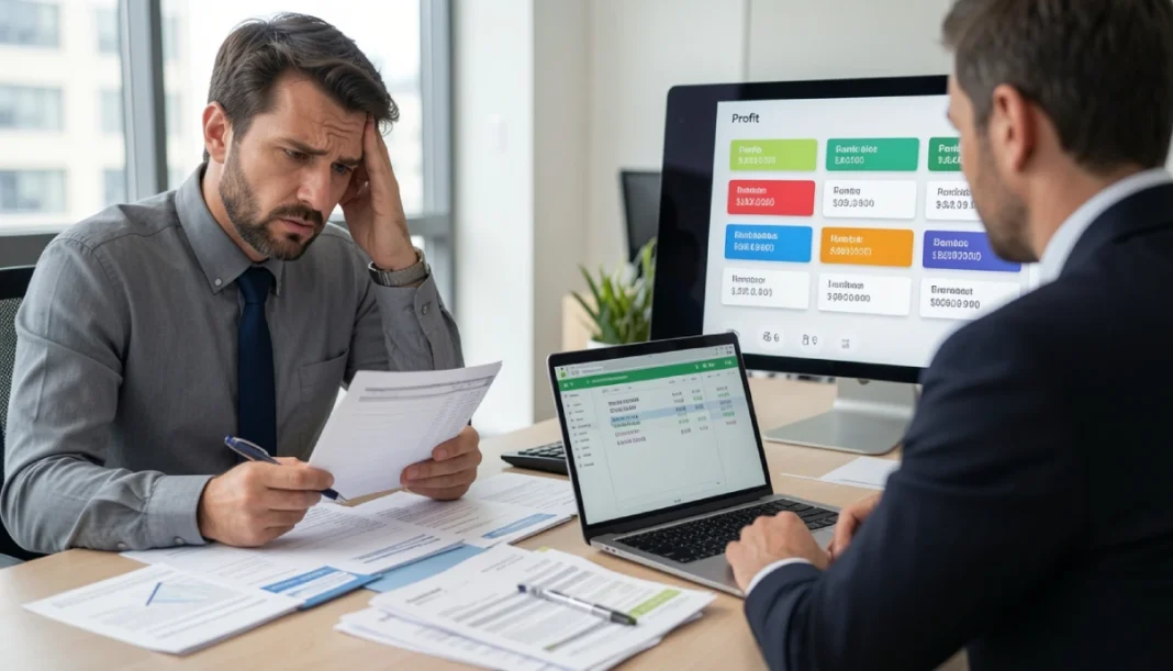Small business owner managing cash flow using Profit First system with multiple bank accounts for profit, taxes, and expenses